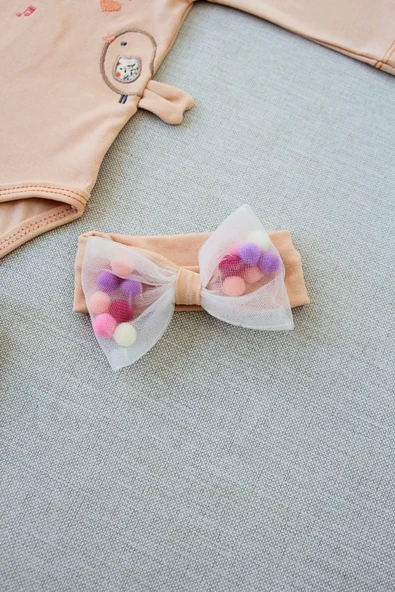 Lenaca 3-6 6-9 9-12 Ay Şarkıcı Kuşlar Nakışlı Bandanalı Uzun Kollu Zıbınlı 3lü Kız Bebek Takımı - Resim 4