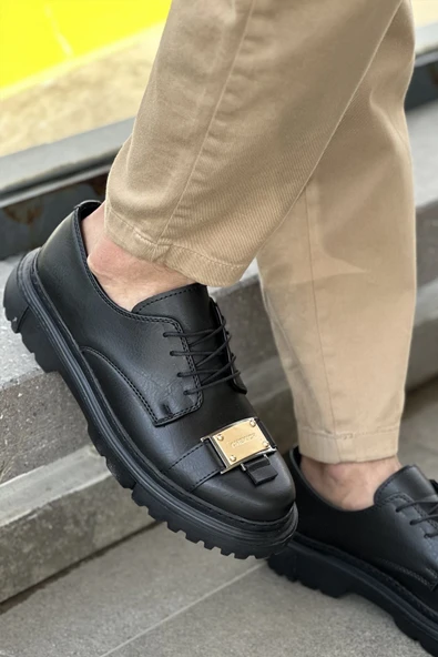 Pabucmarketi Bağcıklı Toka Detaylı Erkek Günlük Ayakkabı Siyah - Resim 3