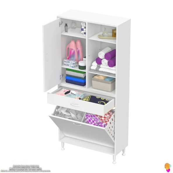 Modilayn AFRA 70x173x32,5cm 1 Çekmece, 2 Göz Sepet, 1 Kapak, 6 Raf Dar Alan Banyo Dolabı - 2