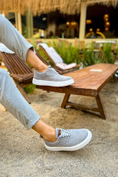 Pabucmarketi Bağcıklı Kadife Kumaş Erkek Günlük Ayakkabı Antrasit - Resim 3