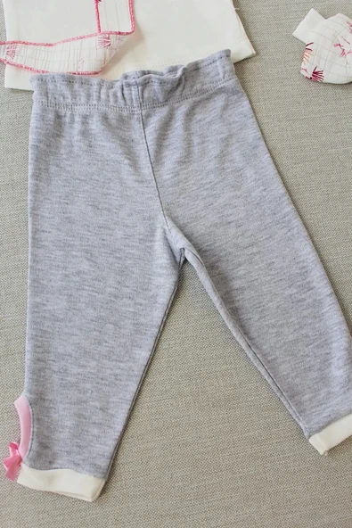 Lenaca 3-6 6-9 9-12 Ay Matmazel Yaka Fırfır Detaylı Bandanalı Uzun Kollu Sweat 3lü Kız Bebek Takımı - Resim 3