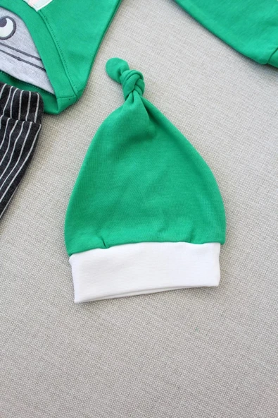 Lenaca 3-6 6-9 9-12 Ay Şımarık Tavşan Nakışlı Şapkalı Uzun Kollu Sweat 3lü Kız-erkek Bebek Takımı - Resim 4