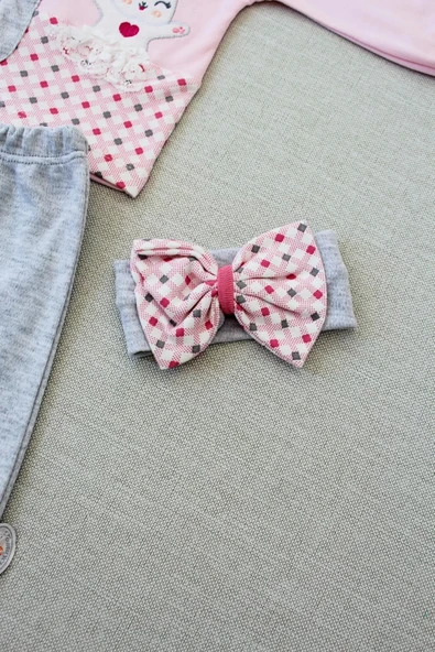 Lenaca 3-6 9-12 12-18 Ay Havuç Tavşan Nakışlı Bandanalı Cepli Uzun Kollu Sweatli 3lü Kız Bebek Tak - Resim 3