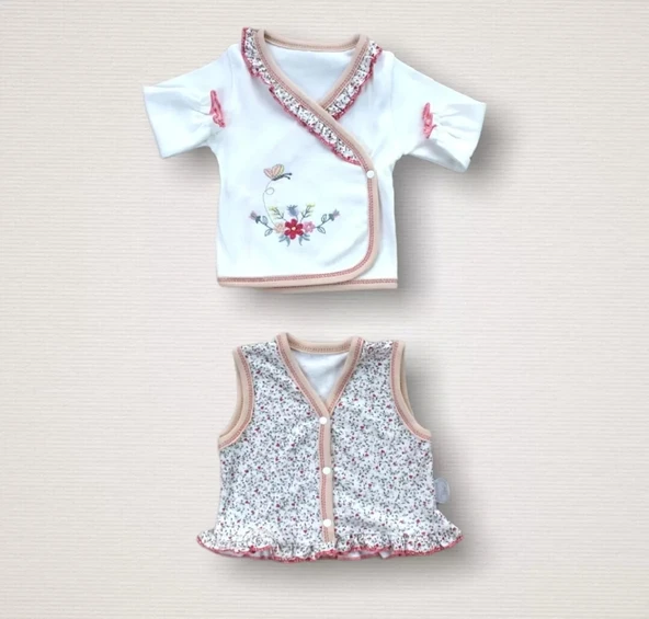 Lenaca Erguvan Taç Nakışlı %100 Cotton Antibakteriyel Kız Bebek 10lu Zıbın Takımı Hastane Çıkışı - 4