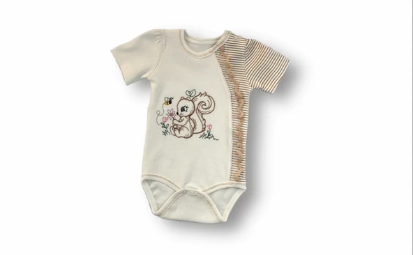 Lenaca 3-6 6-9 9-12 Ay Minik Sincap Nakışlı Şapkalı Uzun Kollu Zıbınlı 3lü Kız Bebek Takımı - Resim 2