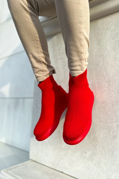 Pabucmarketi Düz Triko Erkek Sneaker Bot Kırmızı ürün görseli 1