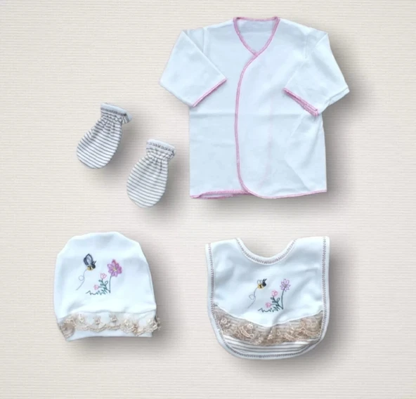 Lenaca Minik Sincap Nakışlı %100 Cotton Antibakteriyel 10lu Zıbın Takımı Hastane Çıkışı - Resim 4