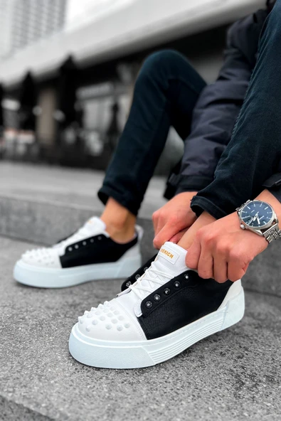 Pabucmarketi Bağcıklı Erkek Günlük Ayakkabı Beyaz Siyah - Resim 4