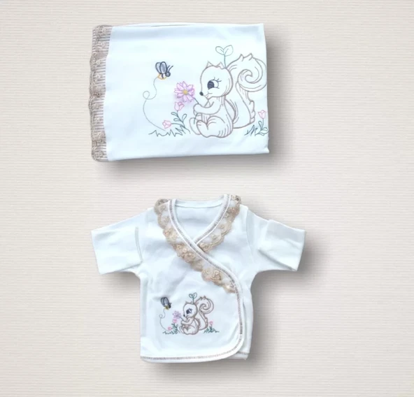 Lenaca Minik Sincap Nakışlı %100 Cotton Antibakteriyel 10lu Zıbın Takımı Hastane Çıkışı - Resim 2