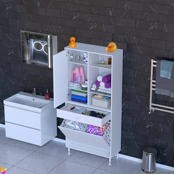 Modilayn AFRA 70x173x32,5cm 1 Çekmece, 2 Göz Sepet, 1 Kapak, 6 Raf Dar Alan Banyo Dolabı