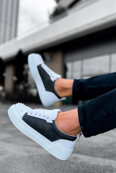 Pabucmarketi Bağcıklı Erkek Günlük Ayakkabı Antrasit Beyaz - 5