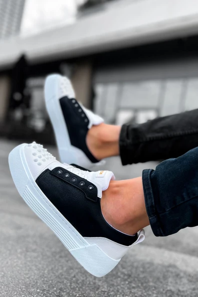 Pabucmarketi Bağcıklı Erkek Günlük Ayakkabı Beyaz Siyah - Resim 5