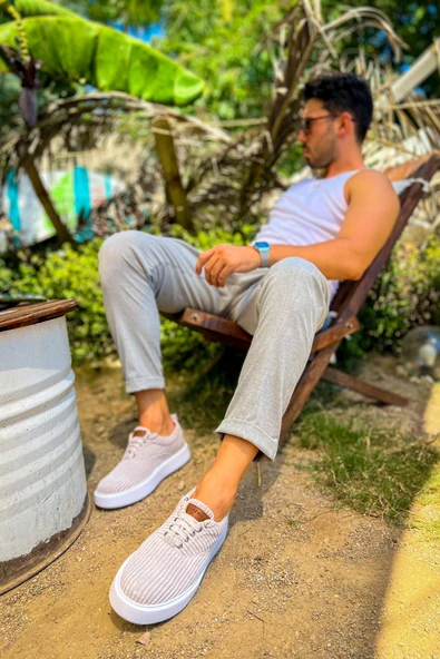 Pabucmarketi Bağcıklı Kadife Kumaş Erkek Günlük Ayakkabı Gri - Resim 3