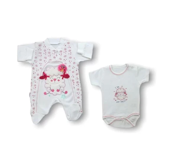 Lenaca Kuzucuk Nakışlı %100 Cotton Antibakteriyel 5li Zıbın Takımı Hastane Çıkışı - Resim 2