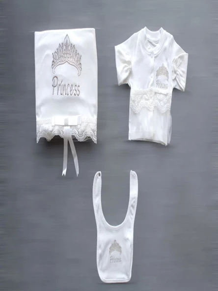 Lenaca Taçlı Prensesim Nakışlı %100 Cotton Antibakteriyel 10lu Zıbın Takımı Hastane Çıkışı - Resim 3