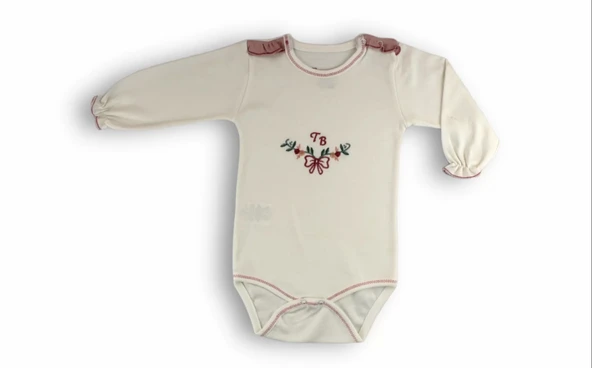 Lenaca 3-6 6-9 9-12 Ay Tb Çiçek Nakışlı Bandanalı Uzun Kollu Zıbınlı 3lü Kız Bebek Takımı - Resim 2