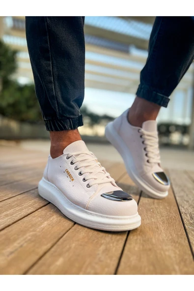 Pabucmarketi Bağcıklı Erkek Günlük Ayakkabı Beyaz - Resim 4