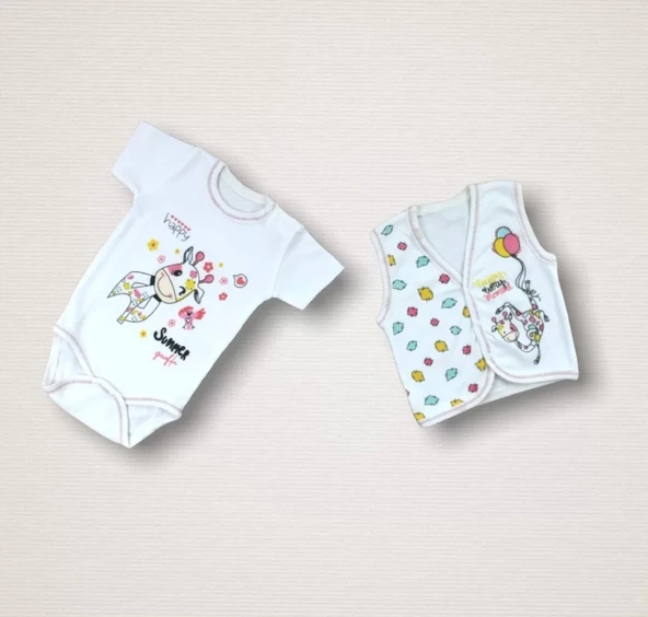Lenaca Love Zürafa Nakışlı %100 Cotton Antibakteriyel 10lu Zıbın Takımı Hastane Çıkışı - 3