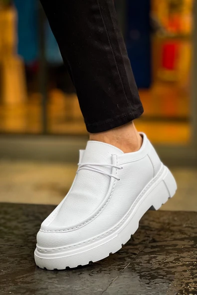 Pabucmarketi Bağcıklı Erkek Günlük Ayakkabı Beyaz - Resim 5