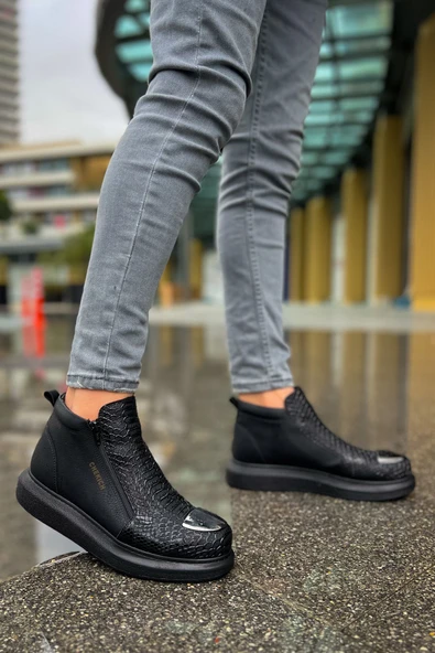 Pabucmarketi Fermuarlı Erkek Düz Bot Siyah - Resim 2