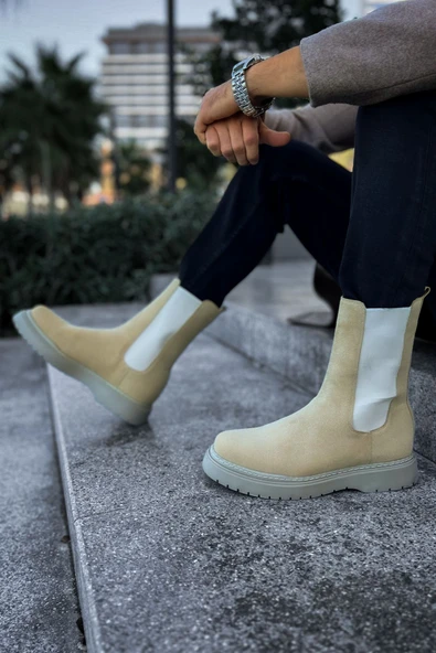 Pabucmarketi Lastikli Erkek Chelsea Bot Kum Süet - 5