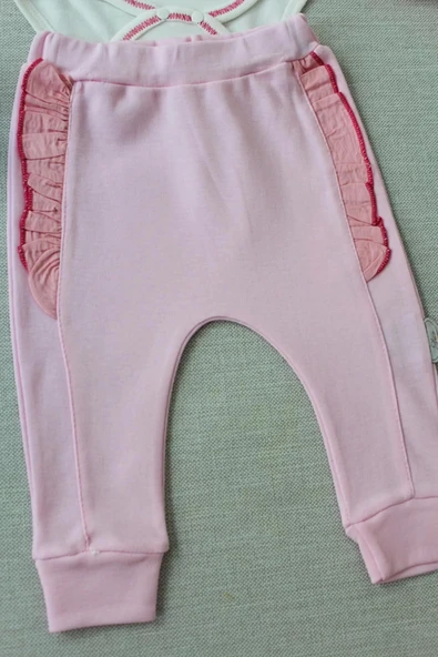 Lenaca 3-6 6-9 9-12 Ay Hello Nakışlı Kruvaze Bandanalı Uzun Kollu Zıbınlı 3lü Kız Bebek Takımı - Resim 3