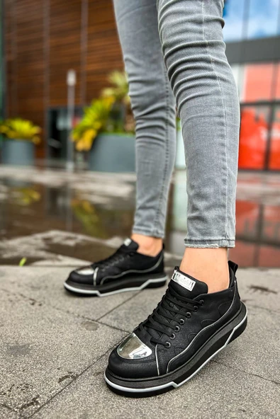 Pabucmarketi Bağcıklı Erkek Spor Ayakkabı Siyah Gümüş - 2