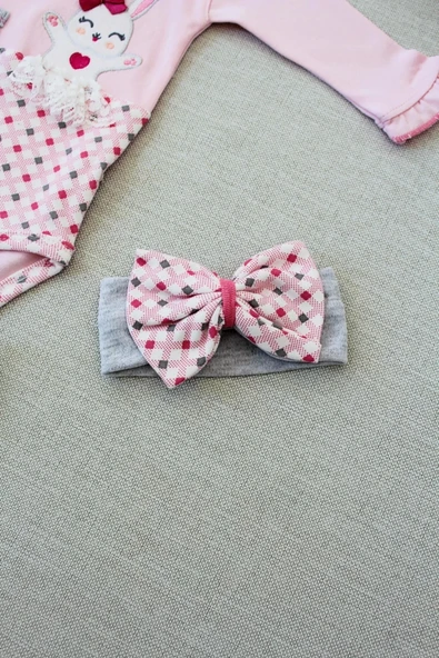 Lenaca 3-6 9-12 12-18 Ay Havuç Tavşan Nakışlı Bandanalı Uzun Kollu Zıbınlı 3lü Kız Bebek Tak - Resim 4