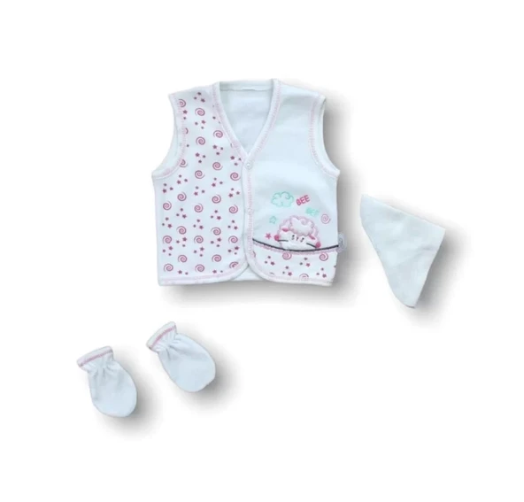 Lenaca Kuzucuk Nakışlı %100 Cotton Antibakteriyel 5li Zıbın Takımı Hastane Çıkışı - Resim 3