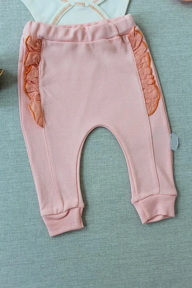 Lenaca 3-6 6-9 9-12 Ay Hello Nakışlı Kruvaze Bandanalı Uzun Kollu Zıbınlı 3lü Kız Bebek Takımı - Resim 3