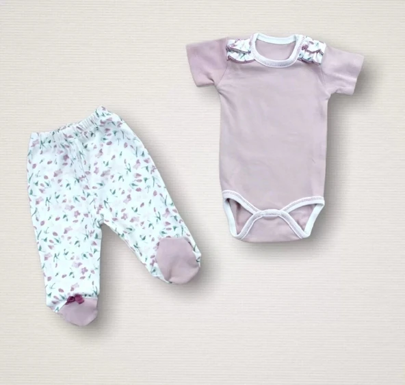 Lenaca Bahar Çiçekleri Nakışlı %100 Cotton Antibakteriyel 10lu Zıbın Takımı Hastane Çıkışı - 3