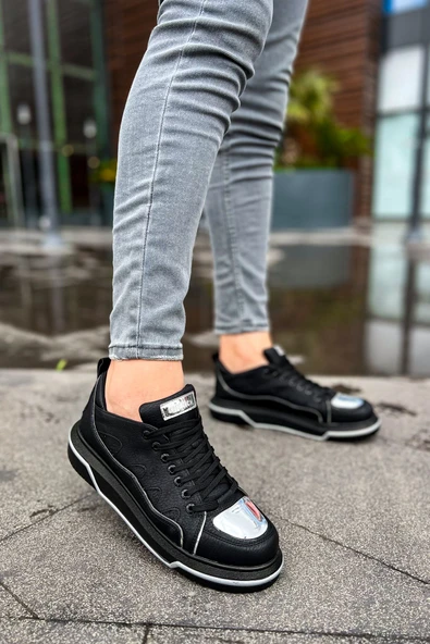 Pabucmarketi Bağcıklı Erkek Spor Ayakkabı Siyah Gümüş - 4