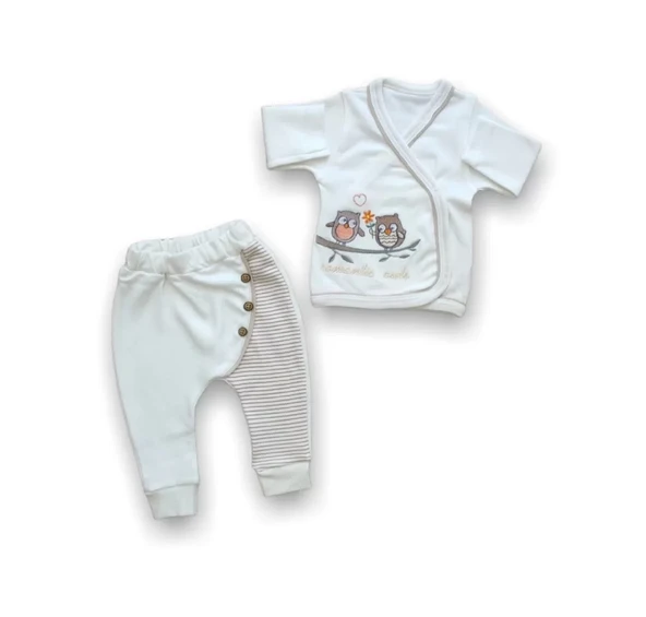 Lenaca Romantik Çift Baykuş Nakışlı %100 Cotton Antibakteriyel 5li Zıbın Takımı Hastane Çıkışı - Resim 2