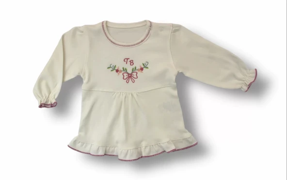 Lenaca 3-6 6-9 9-12 Ay Tb Çiçek Nakışlı Şapkalı Uzun Kollu Sweatli 3lü Kız Bebek Takımı - Resim 2