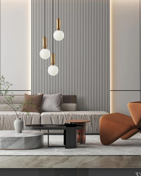 MYLİGHTS füme camlı modern spor üçlü salon avize - 2