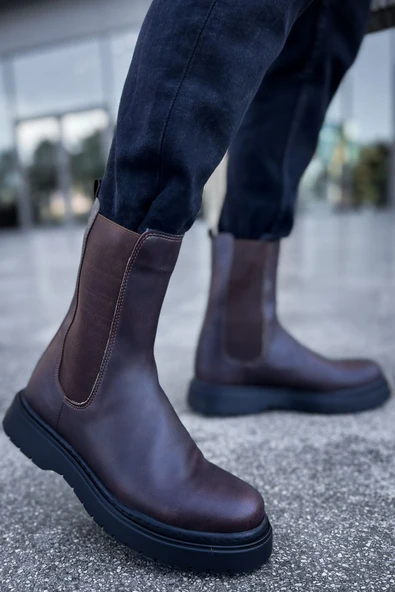 Pabucmarketi Lastikli Erkek Chelsea Bot Kahve - Resim 3