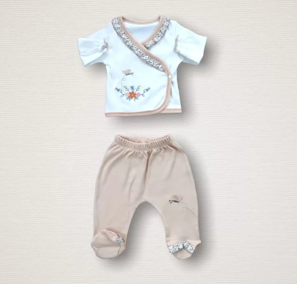 Lenaca Erguvan Taç Nakışlı %100 Cotton Antibakteriyel Kız Bebek 10lu Zıbın Takımı Hastane Çıkışı - Resim 3