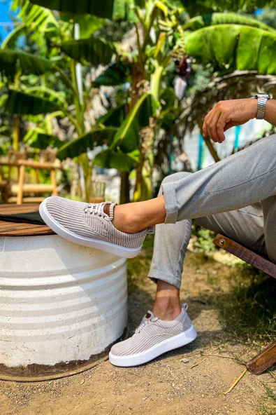 Pabucmarketi Bağcıklı Kadife Kumaş Erkek Günlük Ayakkabı Gri - Resim 2