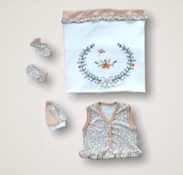 Lenaca Erguvan Taç Nakışlı %100 Cotton Antibakteriyel Kız Bebek 10lu Zıbın Takımı Hastane Çıkışı - Resim 2