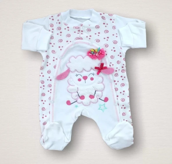 Lenaca Kıvırcık Kuzu Nakışlı %100 Cotton Antibakteriyel 10lu Zıbın Takımı Hastane Çıkışı - Resim 5