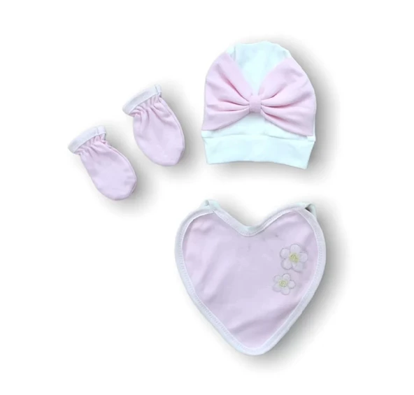 Lenaca Baharın Çiçekli Kalbi Nakışlı %100 Cotton Antibakteriyel 5li Zıbın Takımı Hastane Çıkışı - Resim 3