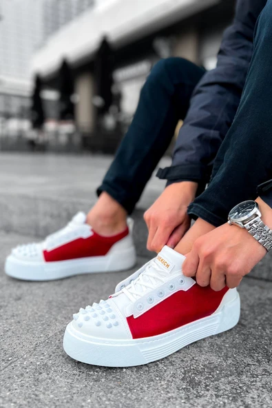 Pabucmarketi Bağcıklı Erkek Günlük Ayakkabı Beyaz Kırmızı - Resim 4