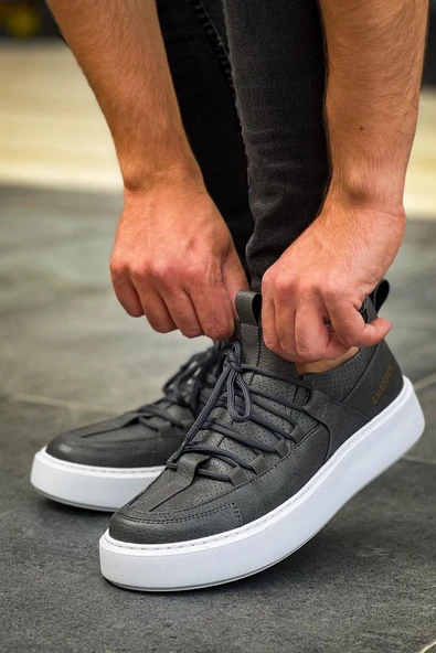 Pabucmarketi Bağcık Detaylı Erkek Günlük Ayakkabı Antrasit - Resim 4