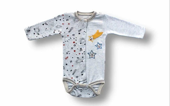 Lenaca 3-6 6-9 9-12 Ay Kuyruklu Yıldız Nakışlı Şapkalı Uzun Kollu Zıbınlı 3lü Kız-erkek Bebek Takımı - Resim 2