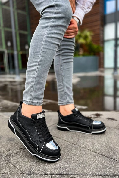 Pabucmarketi Bağcıklı Erkek Spor Ayakkabı Siyah Gümüş