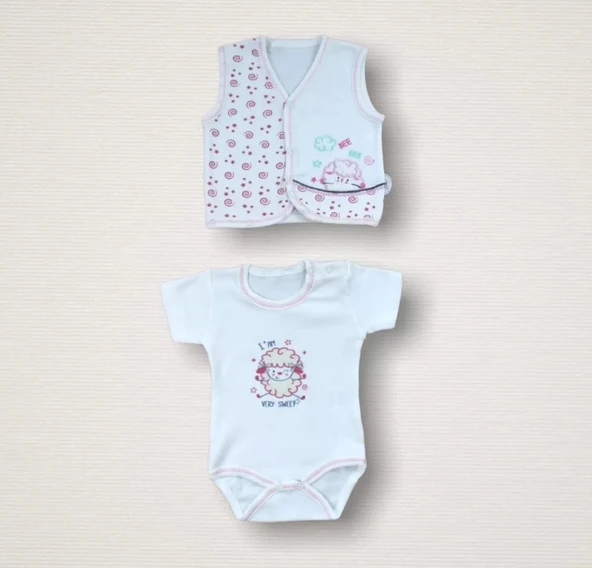 Lenaca Kıvırcık Kuzu Nakışlı %100 Cotton Antibakteriyel 10lu Zıbın Takımı Hastane Çıkışı - Resim 4