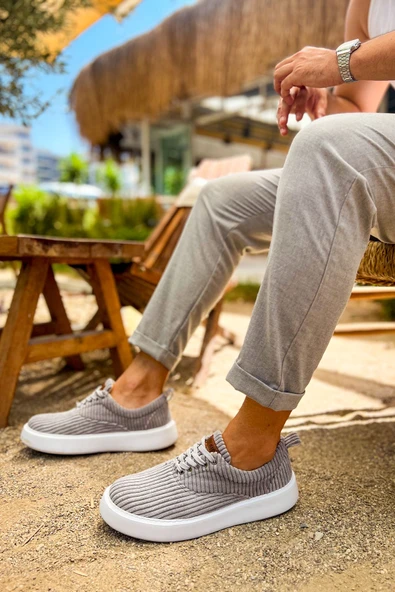 Pabucmarketi Bağcıklı Kadife Kumaş Erkek Günlük Ayakkabı Antrasit ürün görseli