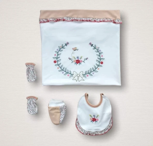 Lenaca Erguvan Taç Nakışlı %100 Cotton Antibakteriyel Kız Bebek 10lu Zıbın Takımı Hastane Çıkışı - 2