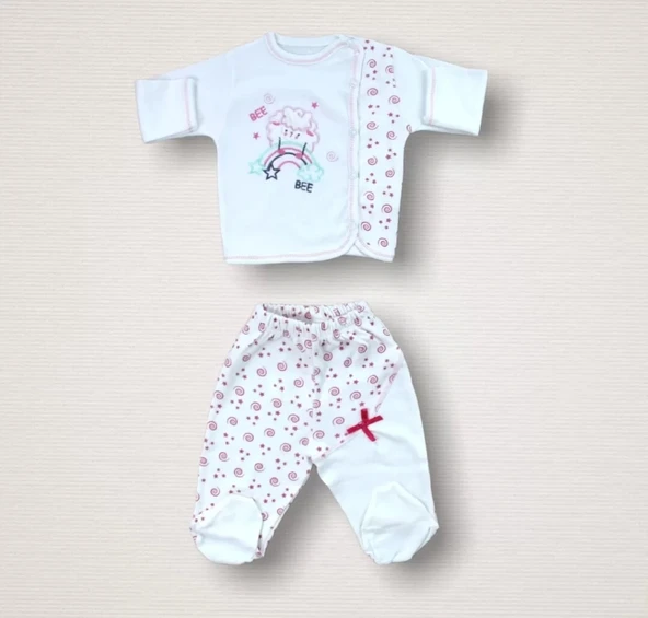 Lenaca Kıvırcık Kuzu Nakışlı %100 Cotton Antibakteriyel 10lu Zıbın Takımı Hastane Çıkışı - Resim 3