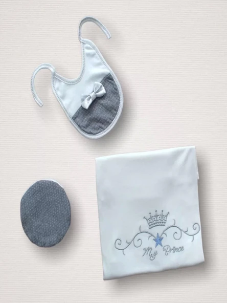 Lenaca Süper Prens Nakışlı %100 Cotton Antibakteriyel 10lu Zıbın Takımı Hastane Çıkışı - Resim 2